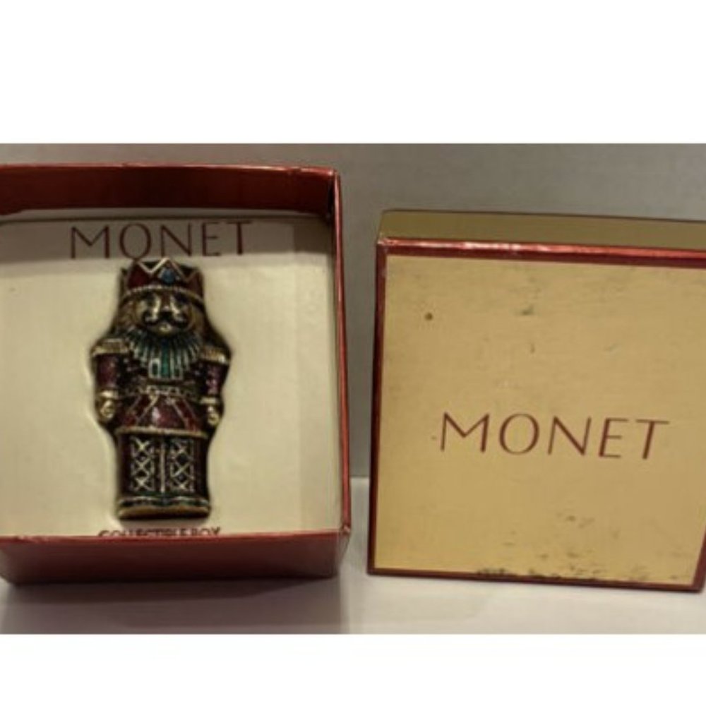 Vtg Monet Nutcracker Enamel Rhinestones Mini Trinket Collectible Box Toy Soldier